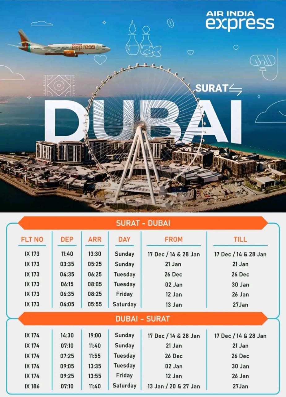 Surat Airport Flight Schedule - Air India Express - New Connectivity